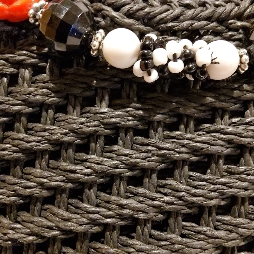Cappelli straworld natural fiber handbag beaded handles